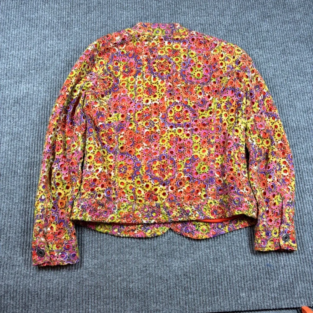 Chico's Jacket Womens‎ Size 1 Embroidered Eyelet Multicolor Floral Button Front